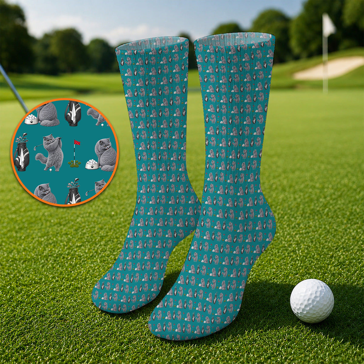 British Shorthair Golf Socks, Cute British Shorthair Pattern Golf Sock, Golf Gift for Cat Lovers