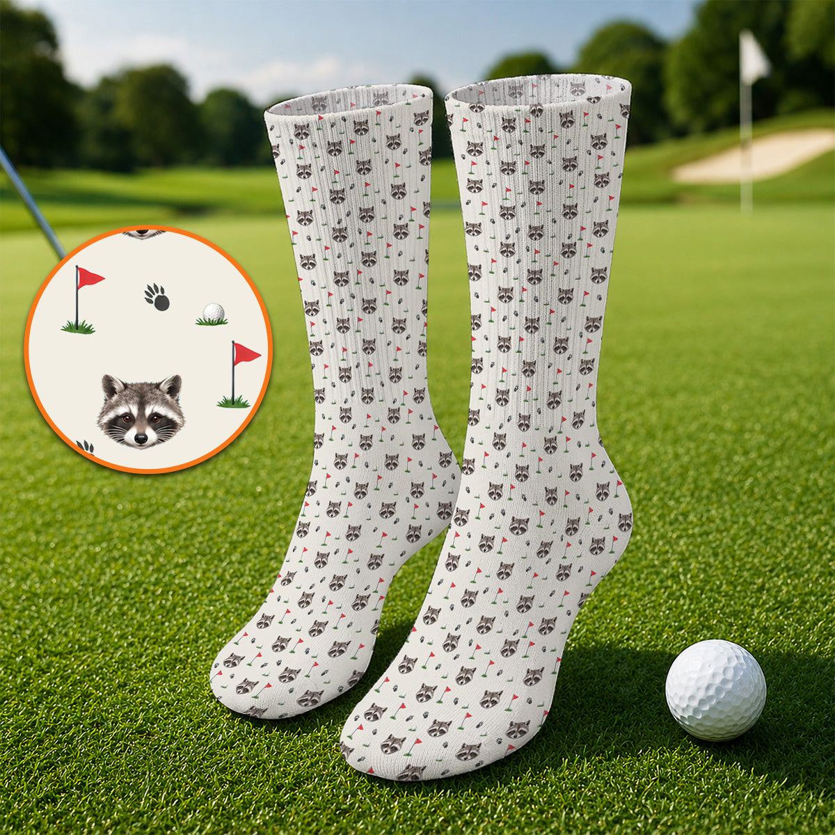 Funny Raccoon Golf Socks, Raccoon Pattern Golf Sock, Golf Gift For Golfers