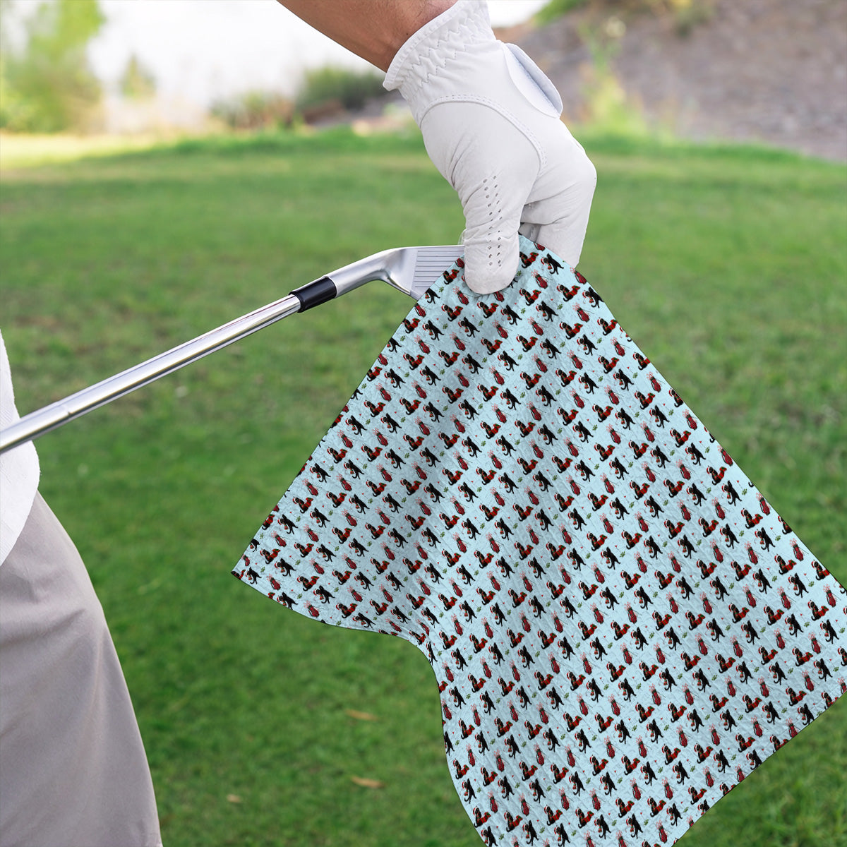 Black Cat Christmas Golf Towels, Festive Cat Patterm Golf Towel, Funny Holiday Golf Gift For Golfer