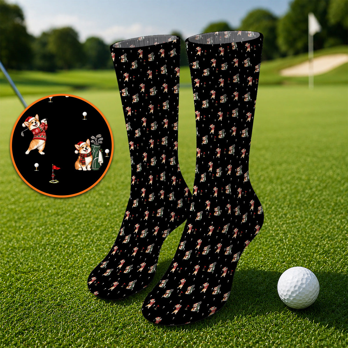 Crazy Corgi Christmas Golf Socks, Xmas Corgi Pattern Golf Sock, Golf Gift For Golfers