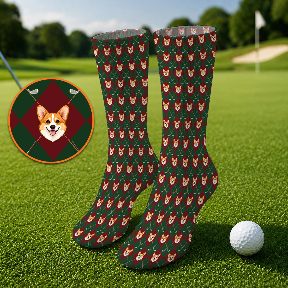 Corgi Christmas Golf Socks, Crazy Corgi Pattern Golf Sock, Xmas Golf Gift For Golfers