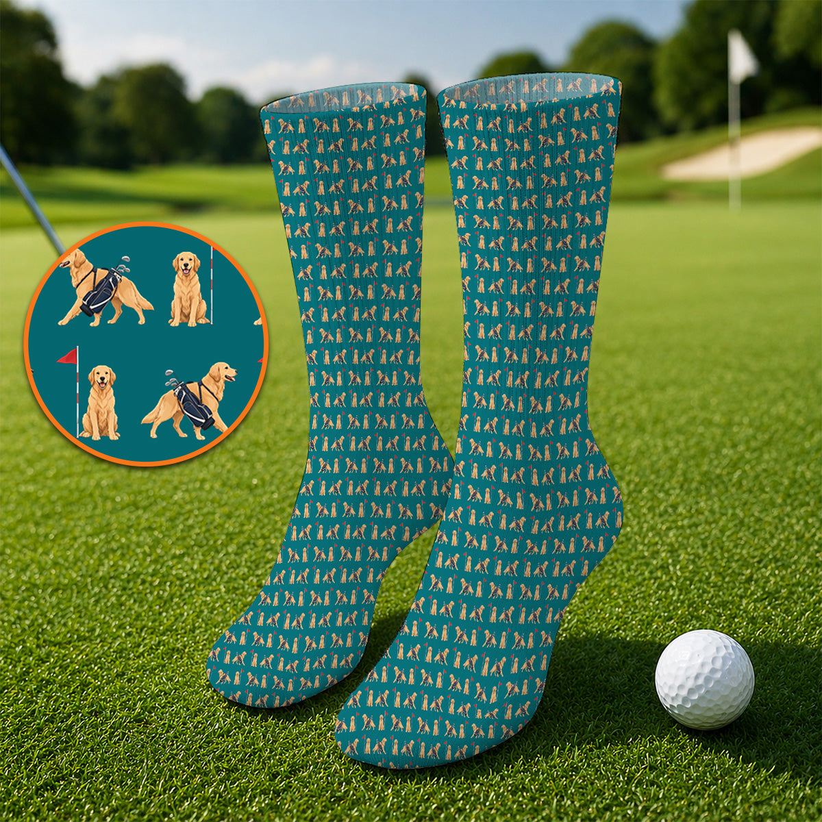 Funny Golden Retriever Golf Sock, Golden Retriever Pattern Golf Socks, Dog Lover Golf Shirt