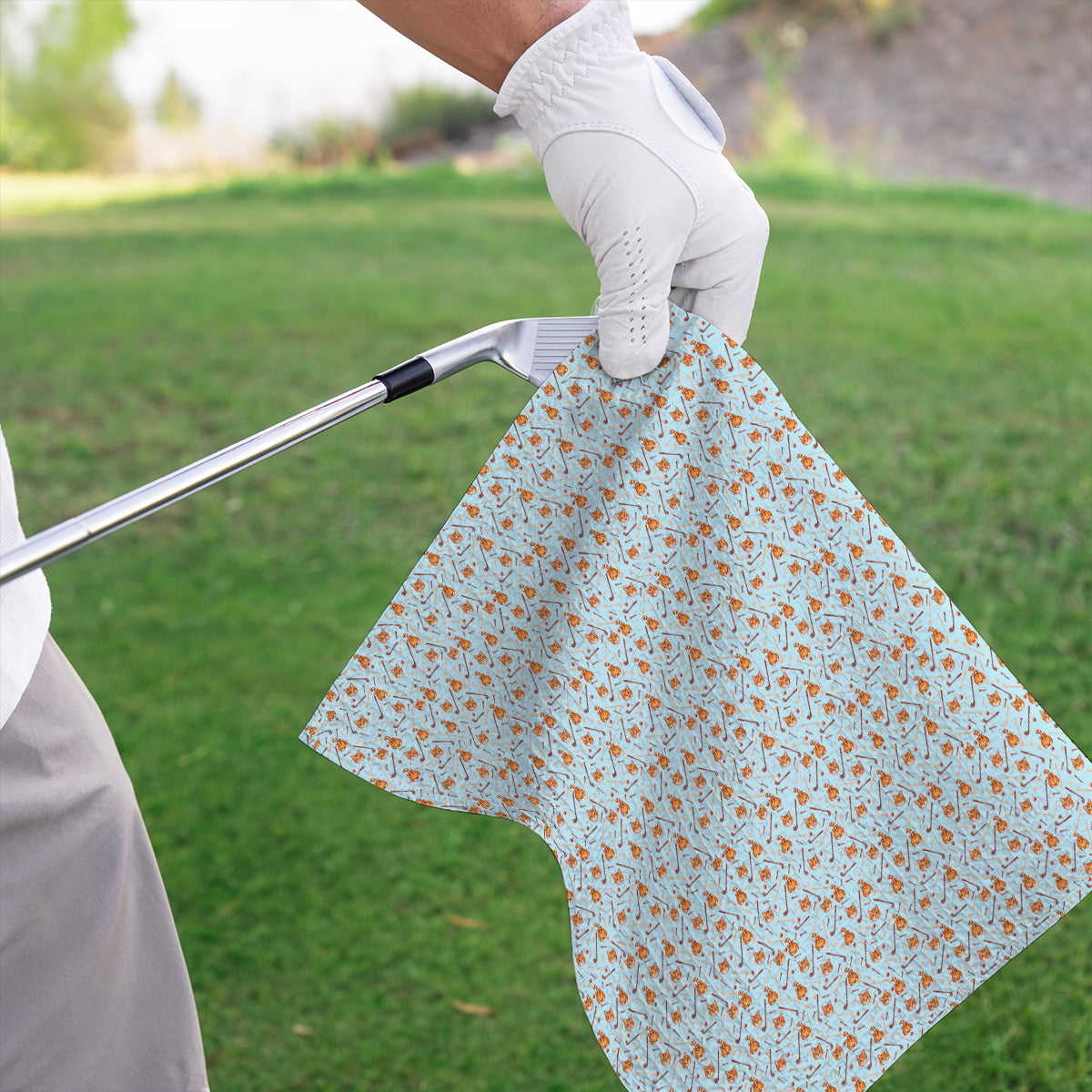 Orange Tabby Cat Golf Towel, Funny Cat Butt & Golf Pattern Towels, Unique Golf Apparel Gift for Cat Lovers