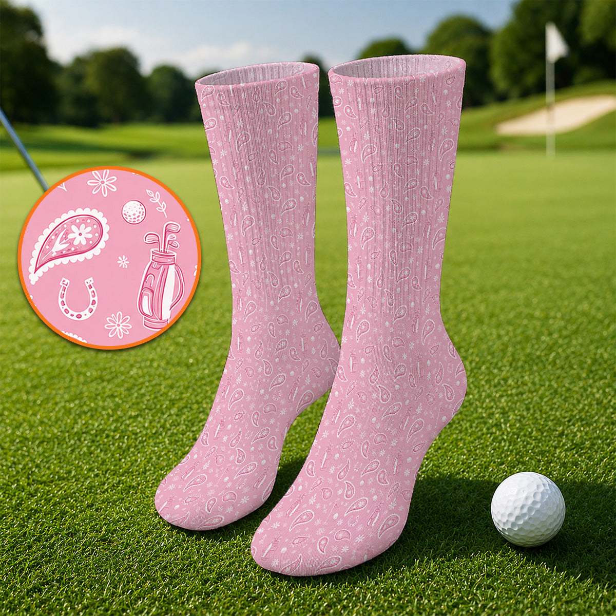 Cowgirl Paisley Pattern Golf Socks, Pink Western Golf Sock, Cute Paisley Golf Gift For Golfers