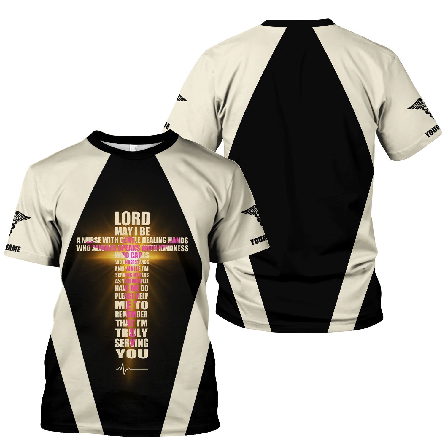 Personalized Christian Nurse Shirt - Lord Prayer Healing Hands Quote - Custom Name RN LPN CNA Healthcare Workers Gift