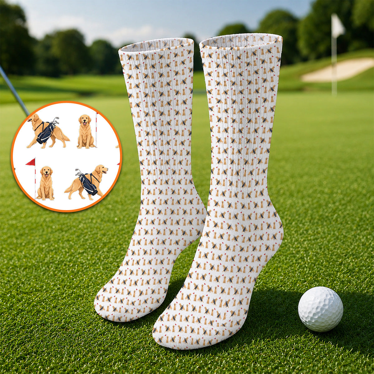 Funny Golden Retriever Golf Sock, Golden Retriever Pattern Golf Socks, Dog Lover Golf Shirt
