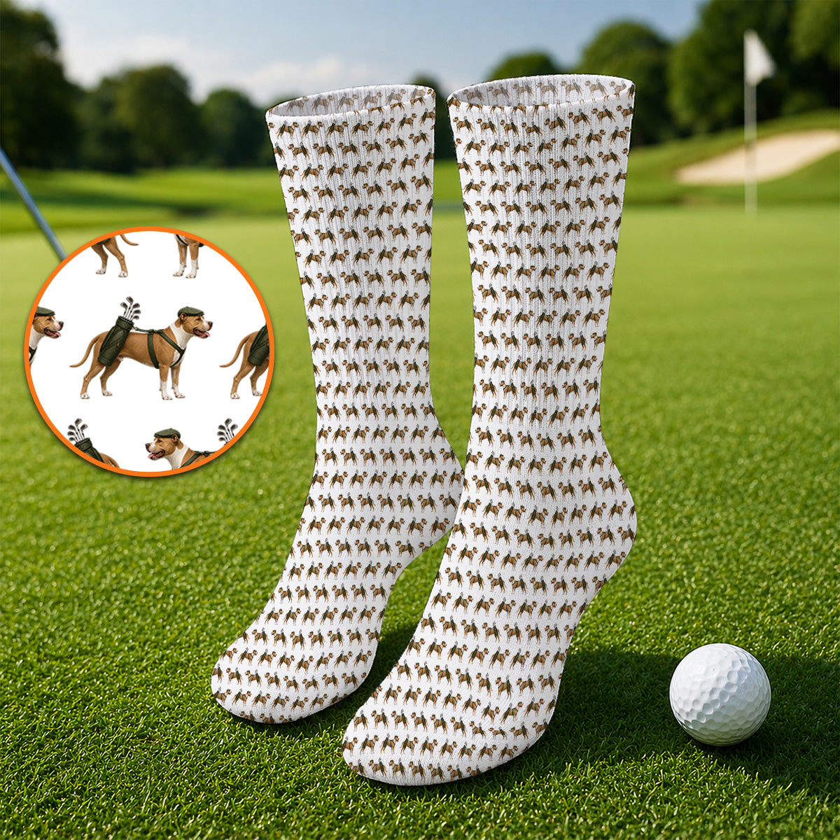Funny Pit Bull Terrier Golf Socks, Pit Bull Pattern Golf Shirt, Golf Gift for Dog Lovers