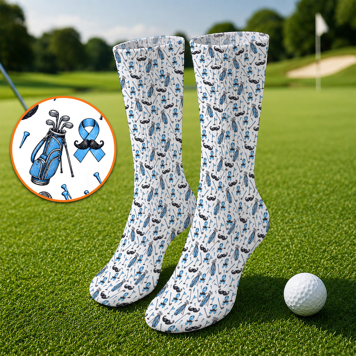 Prostate Cancer Golf Socks, Blue Ribbon Pattern Golf Sock, Crazy Golf Gift For Golfers