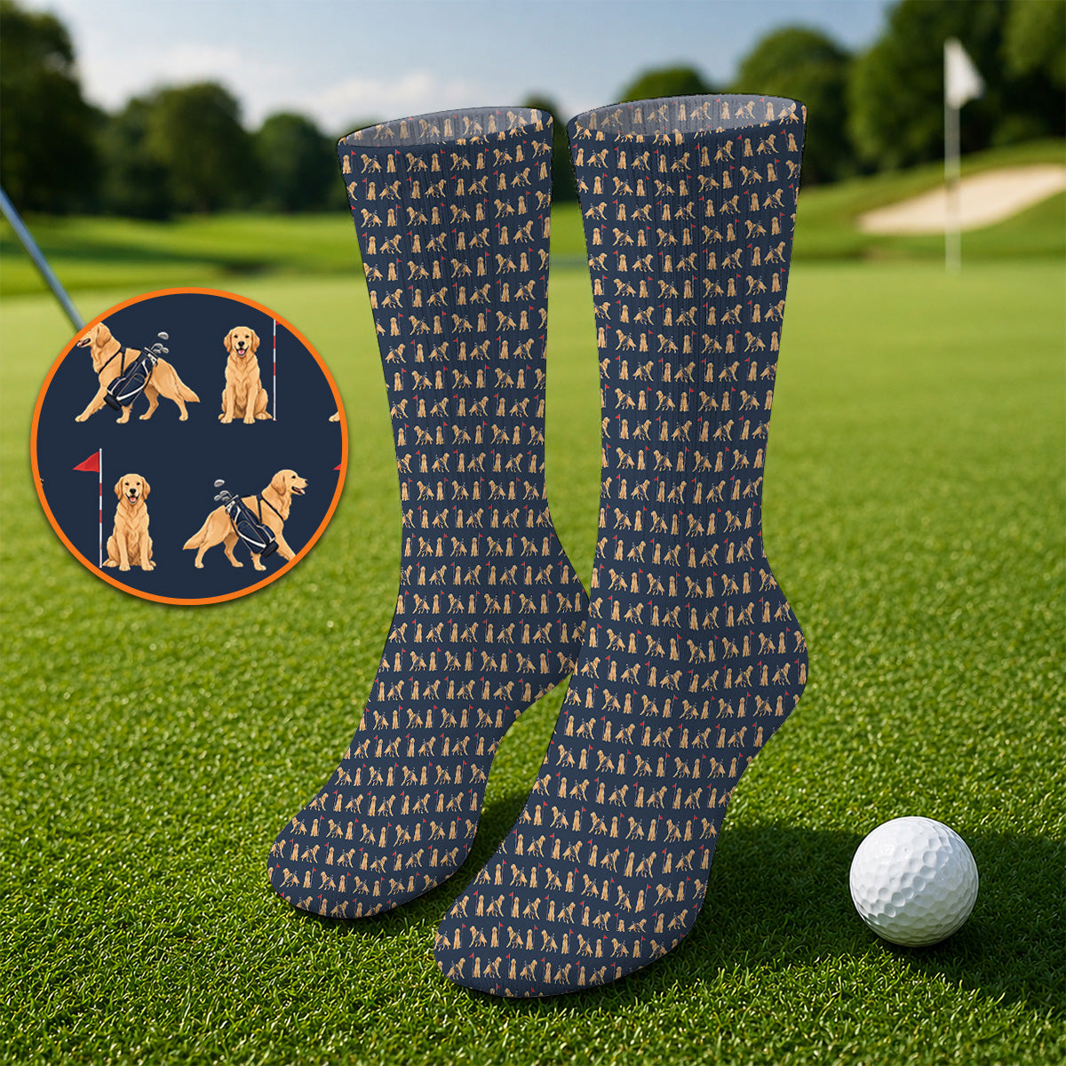 Funny Golden Retriever Golf Sock, Golden Retriever Pattern Golf Socks, Dog Lover Golf Shirt