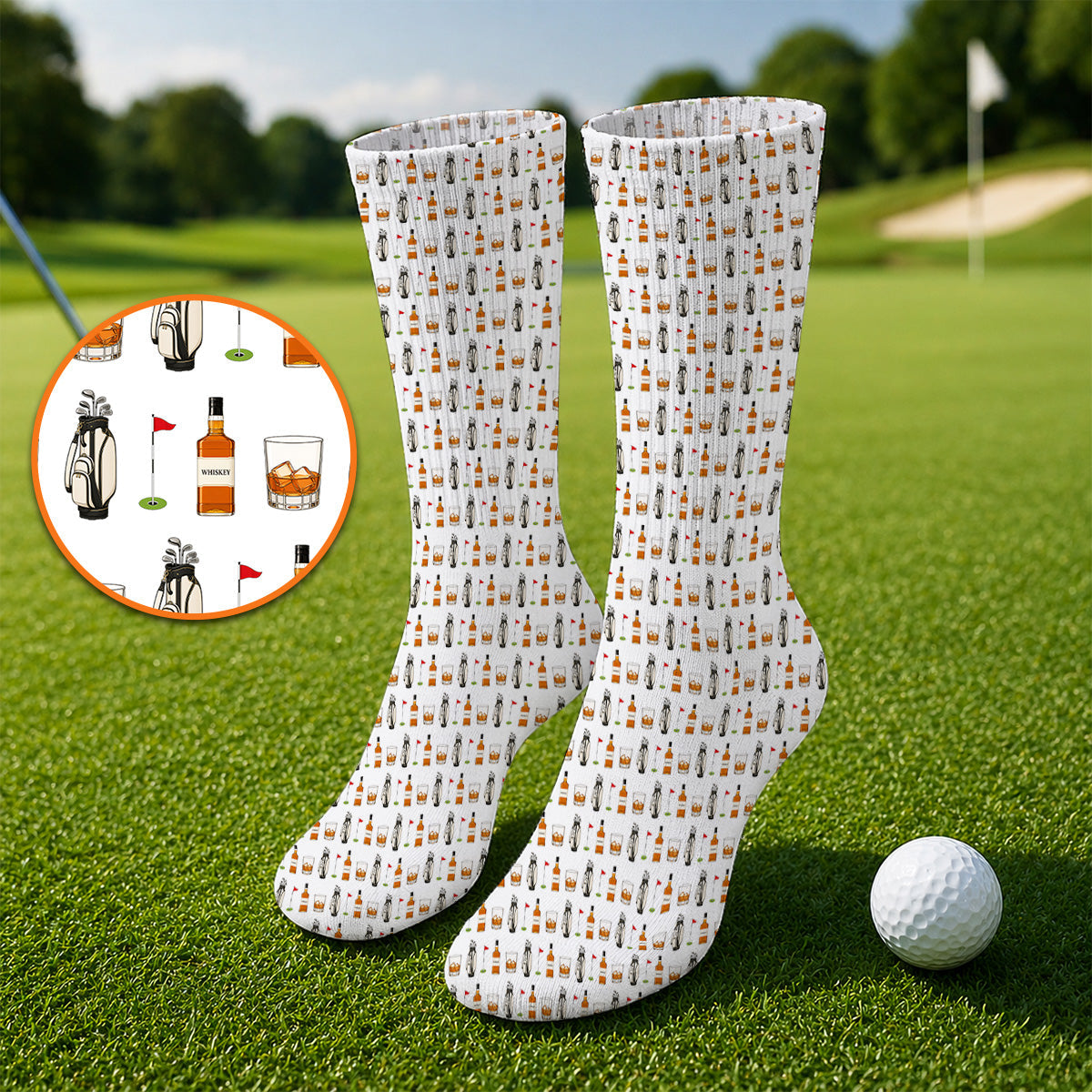 Whiskey Pattern Golf Socks, Bourbon Golf Sock, Whiskey Golf Lover Gift