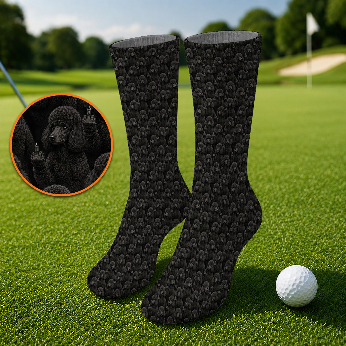 Black Poodle Pattern Golf Socks, Crazy Poodle Golf Sock, Golf Gift For Golfer