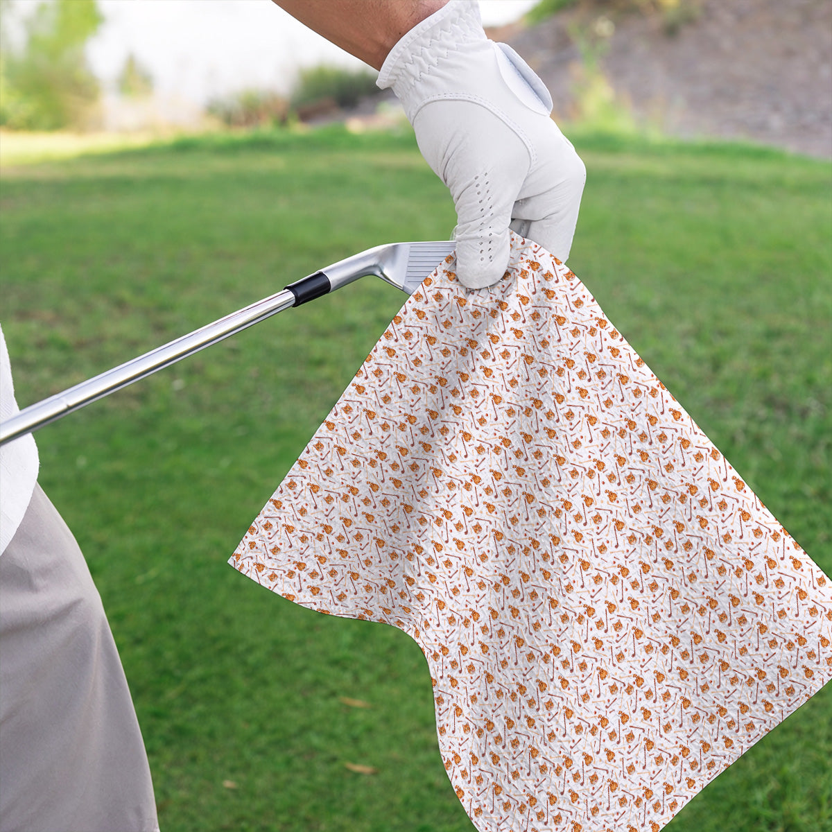Orange Tabby Cat Golf Towel, Funny Cat Butt & Golf Pattern Towels, Unique Golf Apparel Gift for Cat Lovers