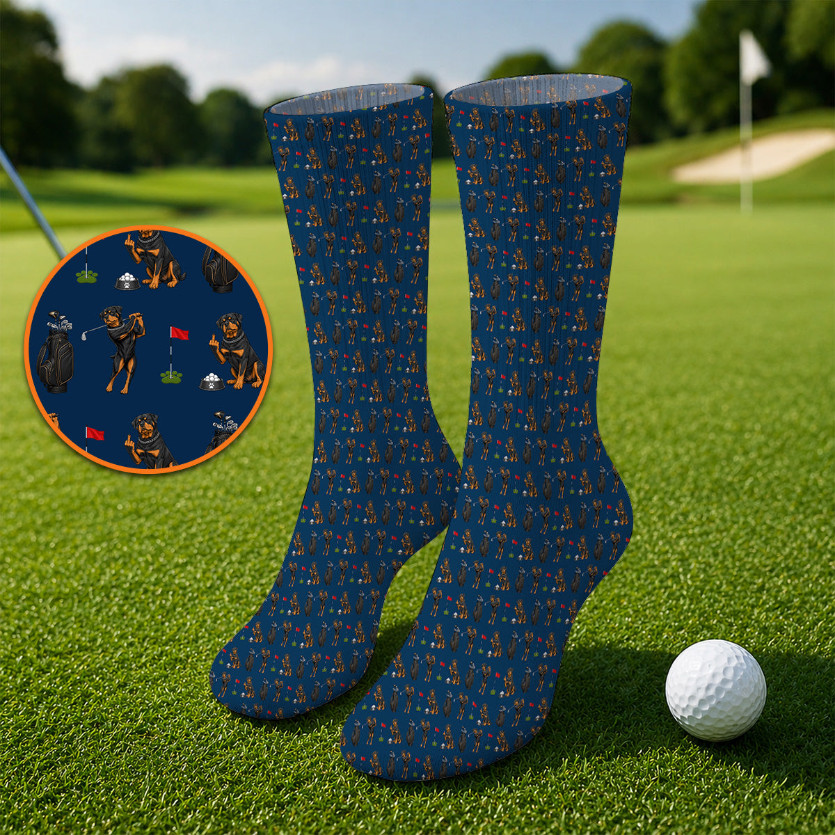 Funny Rottweiler Golf Socks, Rottweiler Pattern Golf Sock, Dog Dad Golf Shirt