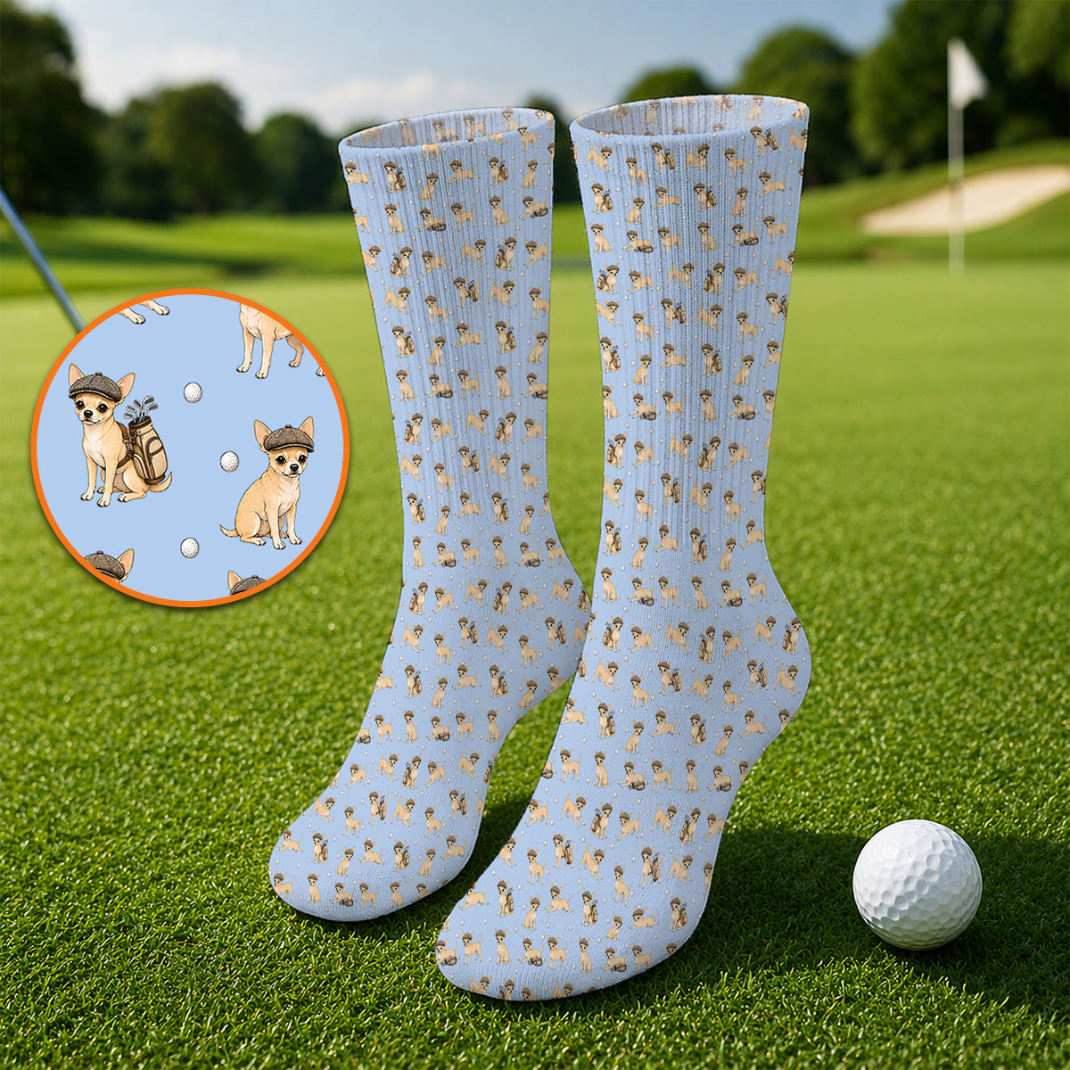 Funny Chihuahua Golf Socks, Cute Chihuahua Pattern Golf Sock for Dog Lovers, Golf Gift For Golfer