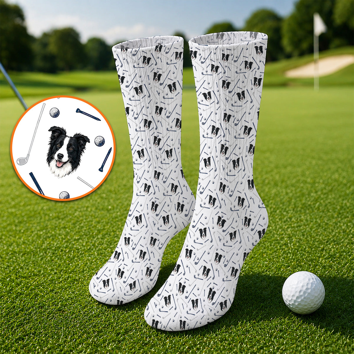 Funny Border Collie Golf Socks, Border Collie Pattern Golf Sock for Dog Lovers, Golf Gift for Golfer