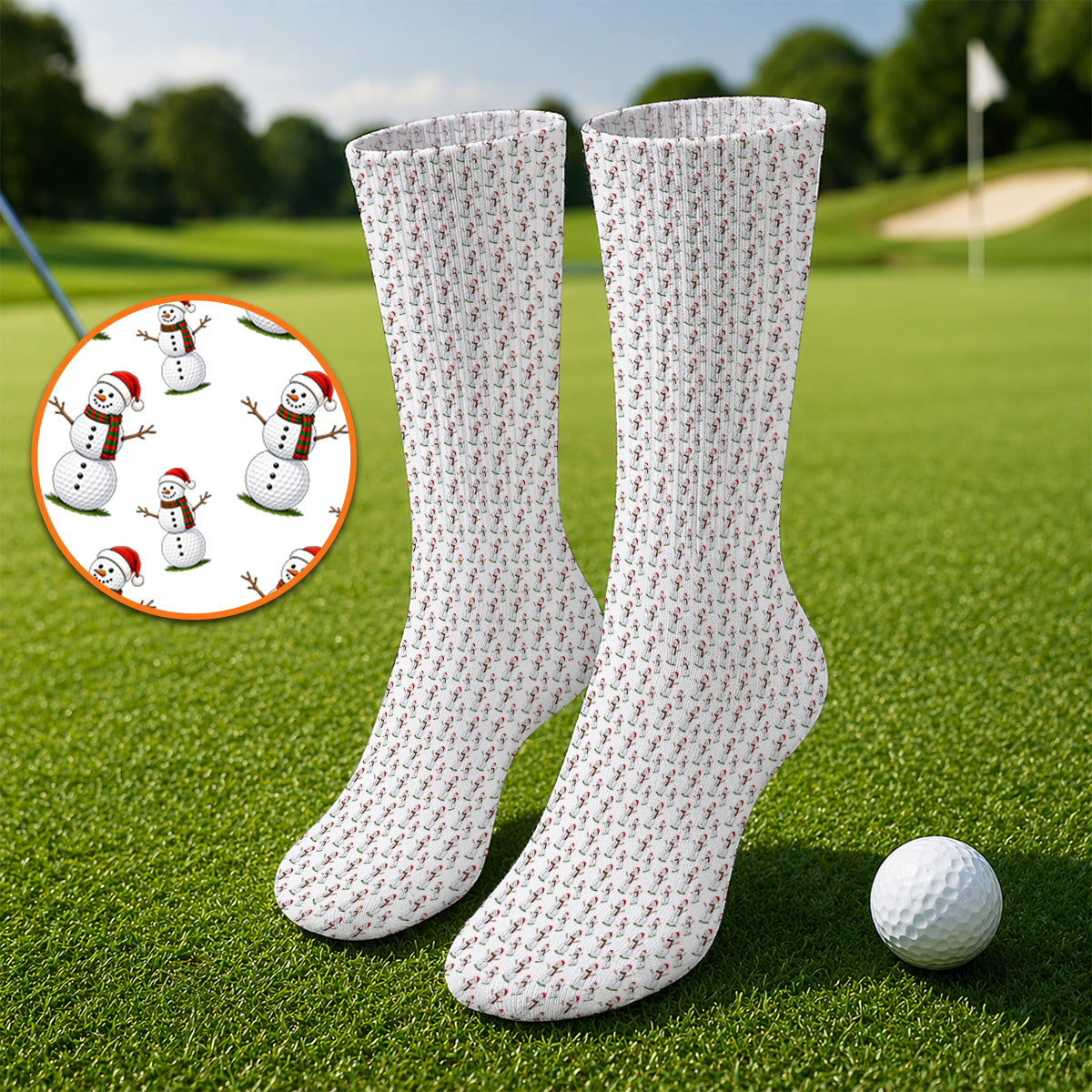 Snowman Christmas Golf Socks, Funny Xmas Golf Sock, Golf Gift for Golfer
