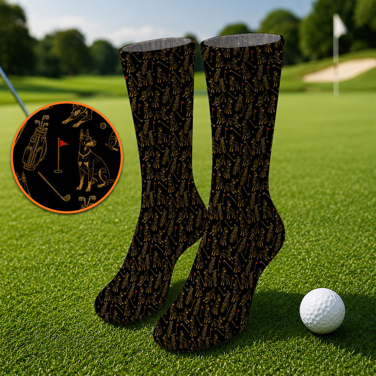 Crazy Doberman Golf Socks, Doberman Pattern Golf Sock, Golf Gift For Golfer