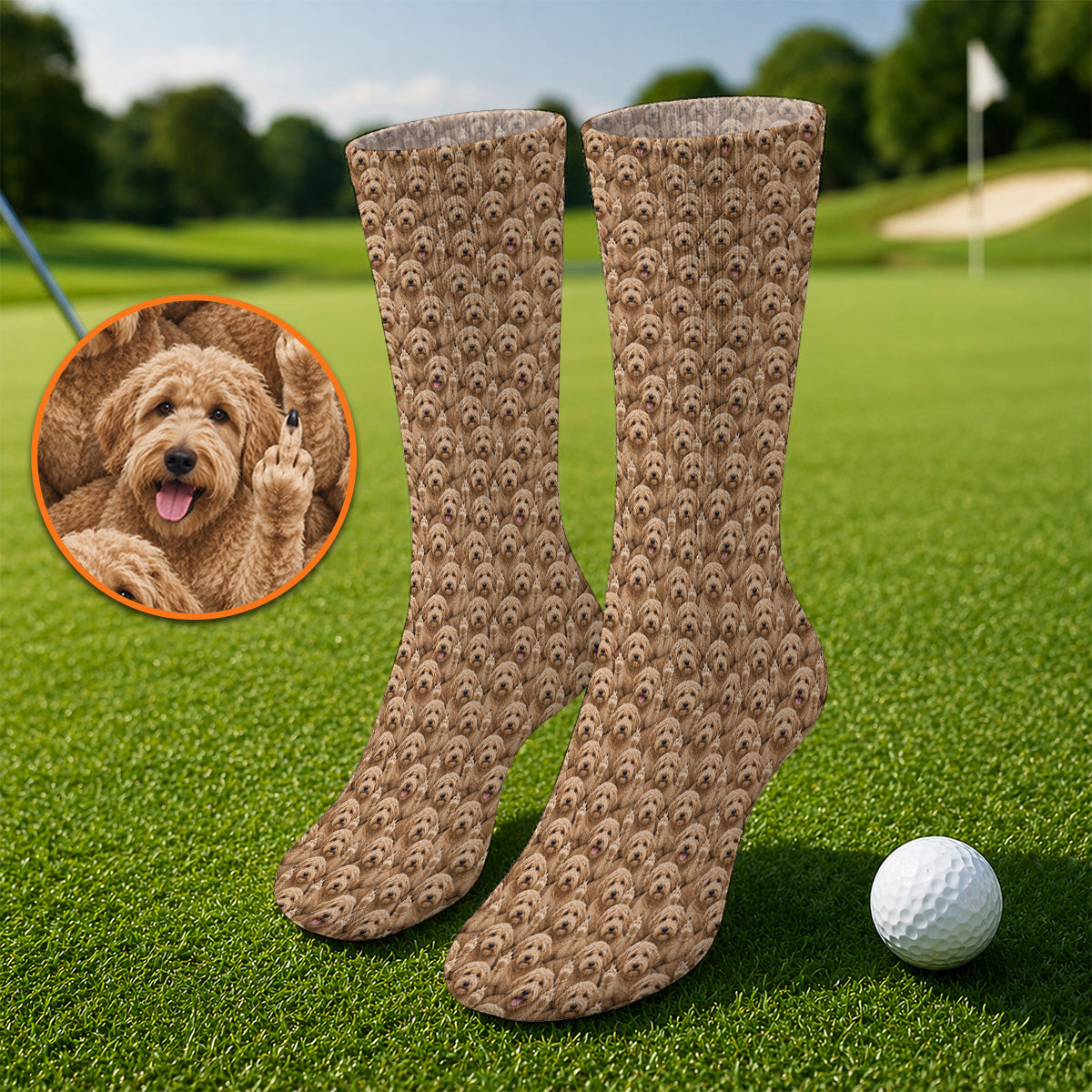 Goldendoodle Golf Socks, Funny Dog Pattern Golf Sock, Golf Gift For Golfers
