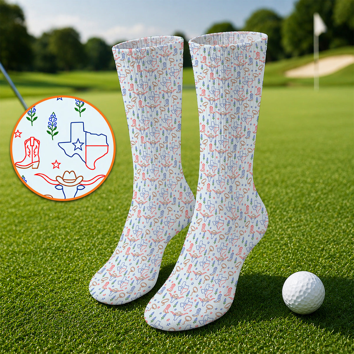 Texas Longhorn Golf Socks, Western Cowboy Texas Pattern Sock, Funny Golf Gift For Golfer