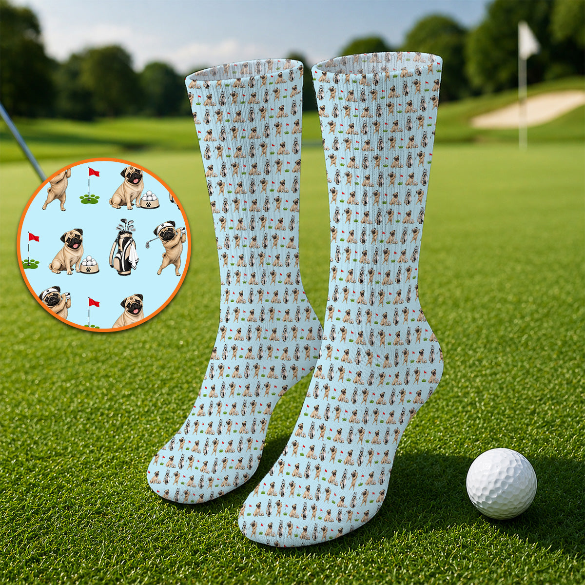 Funny Pug Golf Socks, Pug Pattern Golf Sock, Dog Lover Golf Gift