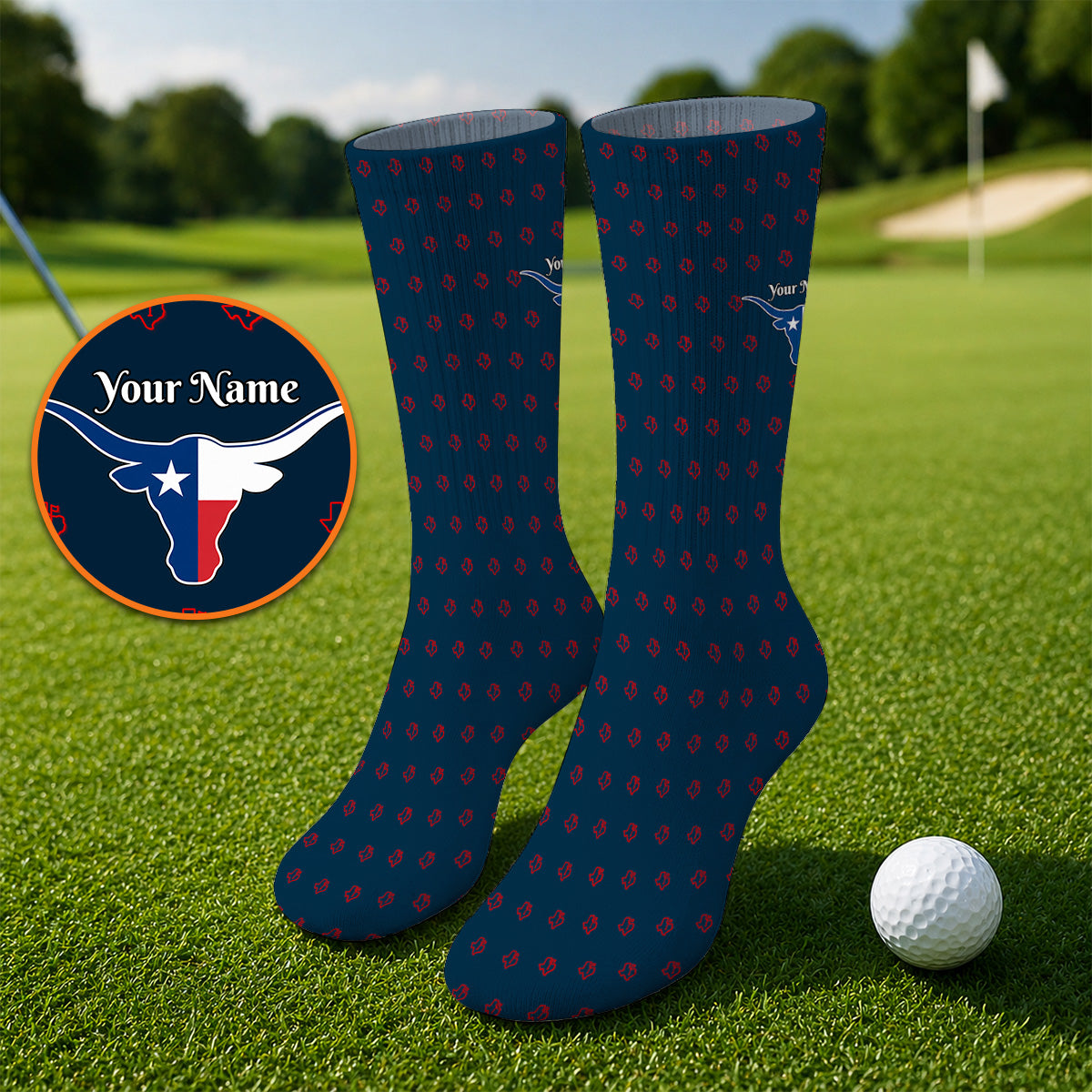 Personalized Texas Longhorn Golf Socks, Texas Pattern Golf Sock, Unique Texas Golf Gift For Golfer
