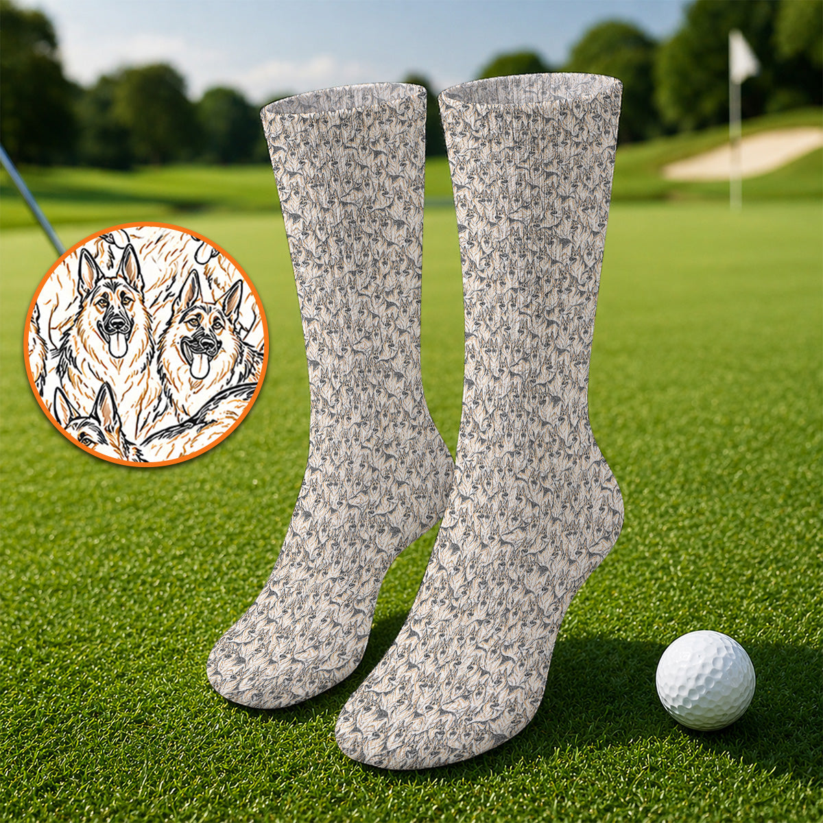 German Shepherd Golf Socks, Crazy German Pattern Golf Sock, Golf Gift For Golfers