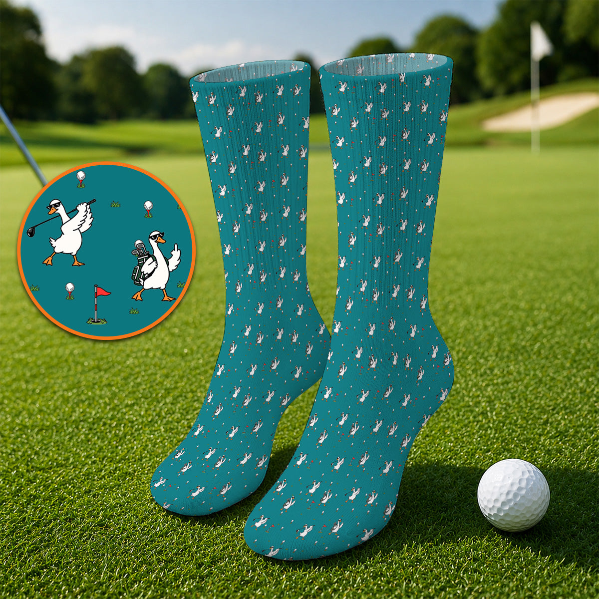 Crazy Goose Golf Socks, Goose Golf Pattern Sock, Unique Golf Gift for Golfers