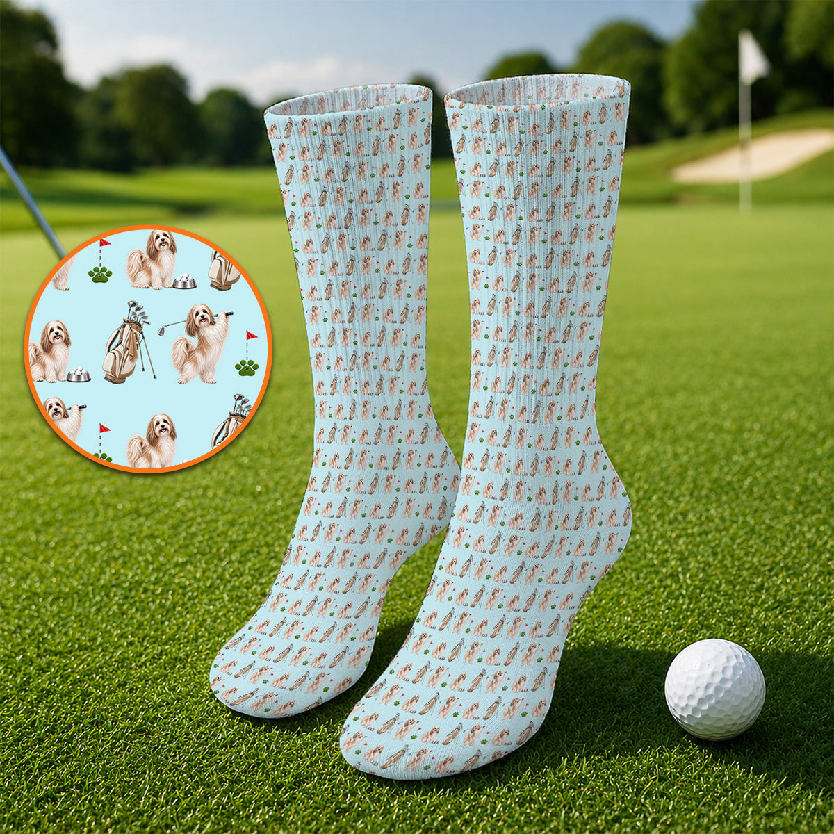 Havanese Golf Socks, Funny Havanese Pattern Golf Sock, Golf Gift For Dog Lovers