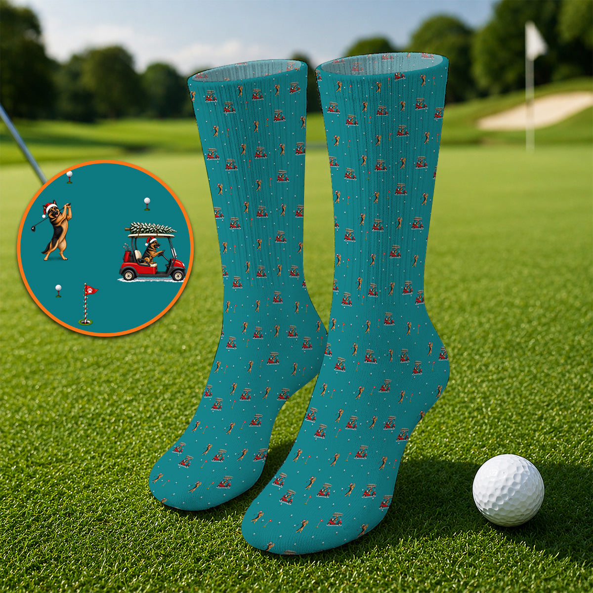 Crazy German Shepherd Christmas Pattern Golf Socks, German Shepherd Golf Cart Sock, Holiday Golf Gift for Golfers
