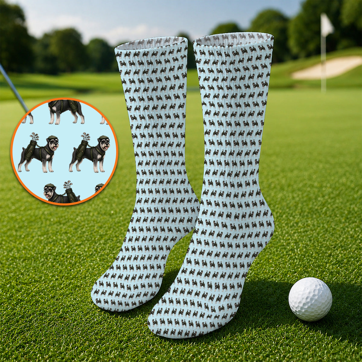 Miniature Schnauzer Golf Cart Sock, Funny Golf Schnauzer Pattern Golf Socks, Gift For Golf Lovers