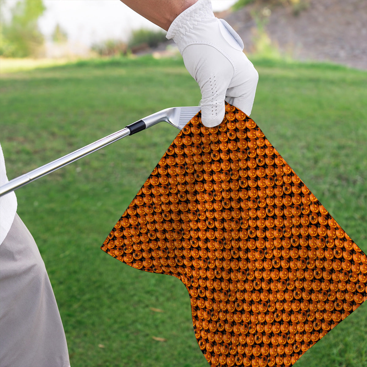 Jack-O'-Lantern Golf Towel, Halloween Pumpkin Pattern Golf Towels, Crazy Golf Gift For Golfer