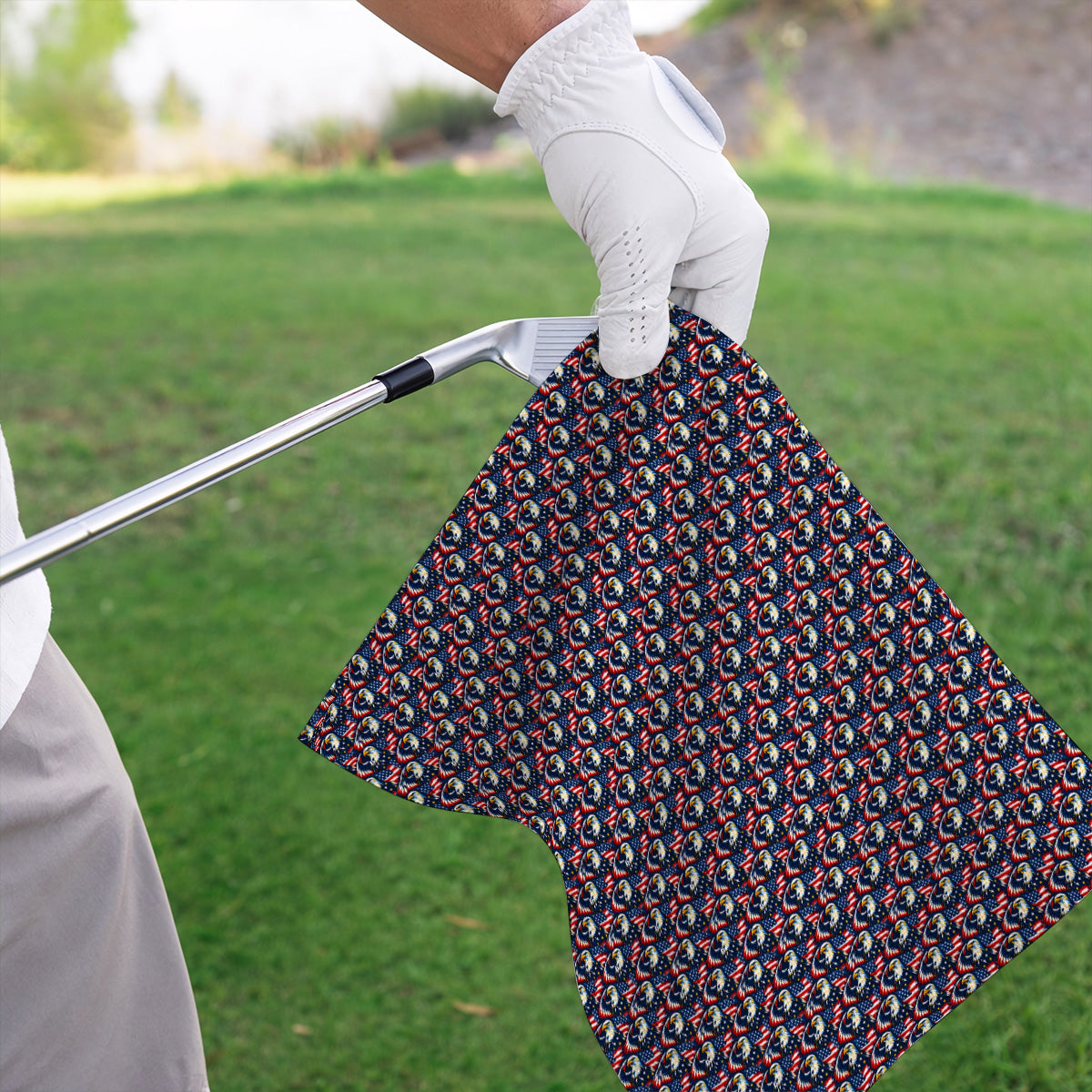 Veteran Bald Eagle Golf Towels, American Flag Patriotic Pattern Golf Towel, USA Military Golf Gift for Veterans