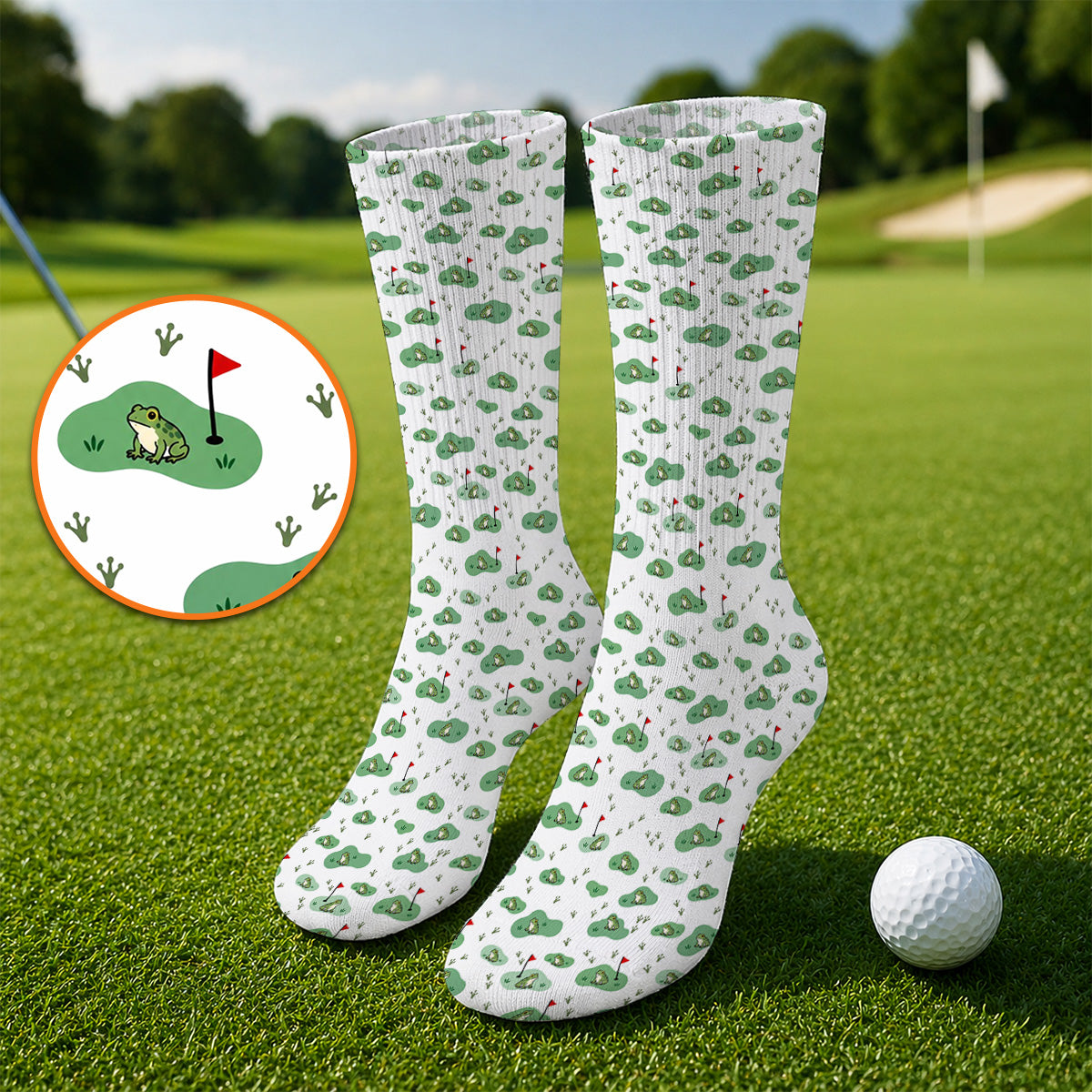 Cute Frog Golf Socks, Crazy Frog Golf Pattern Sock, Golf Gift For Golfer