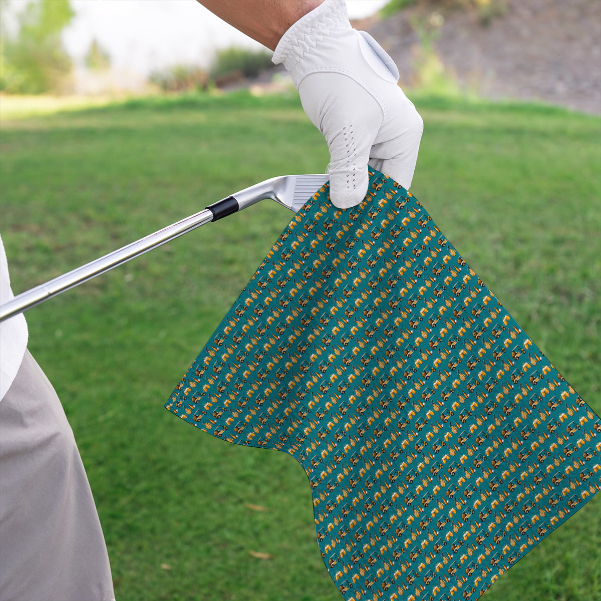 Golf & Beer Towels, Funny Beer Golf Cart Pattern Golf Towel, Beer Golf Gift For Golfers