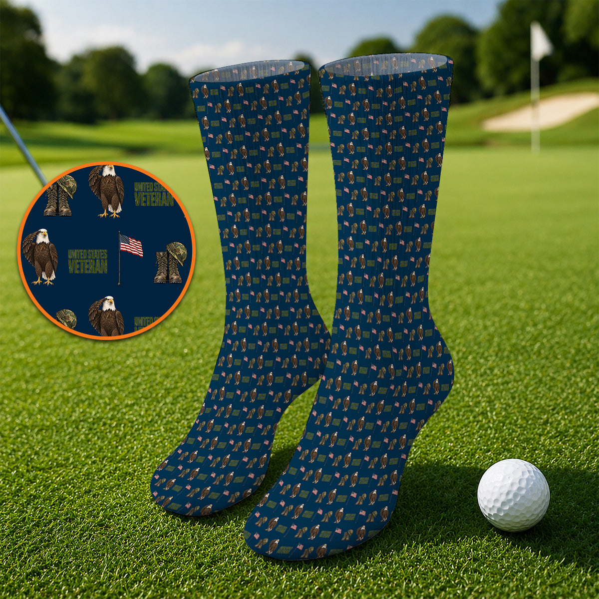 United States Veteran Pattern Golf Socks, American Eagle & Military Tribute Golf Sock, Patriotic USA Veteran Gift for Golfers
