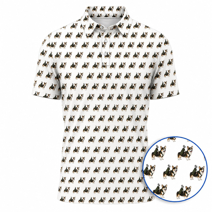 Funny Corgi Golf Polos, Corgi Pattern Golf Shirt for Golfer, Crazy Golf Gift for Dog Lovers