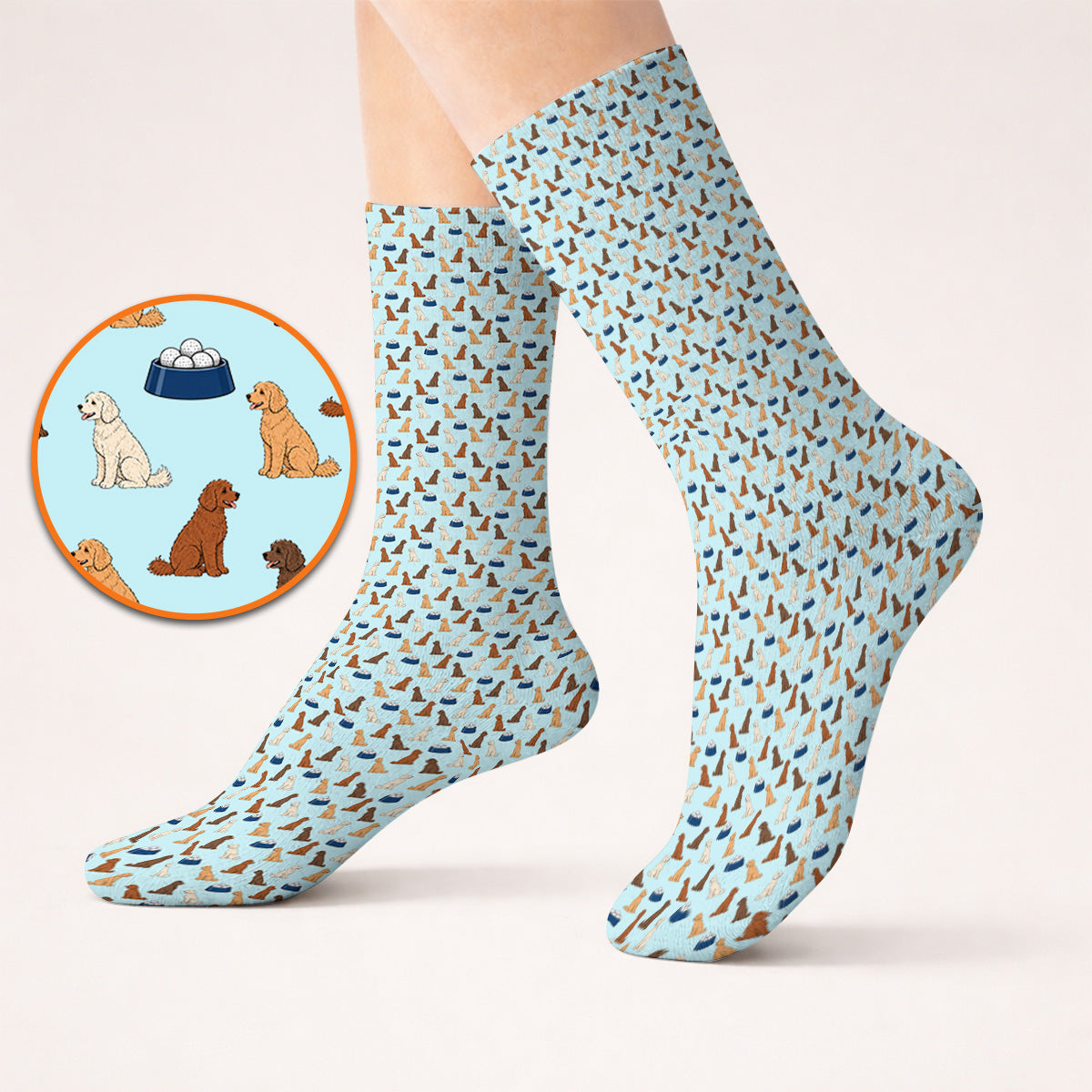 Funny Goldendoodle Pattern Golf Socks, Doodle Dog & Golf Ball Sock, Golf Gift for Golfers