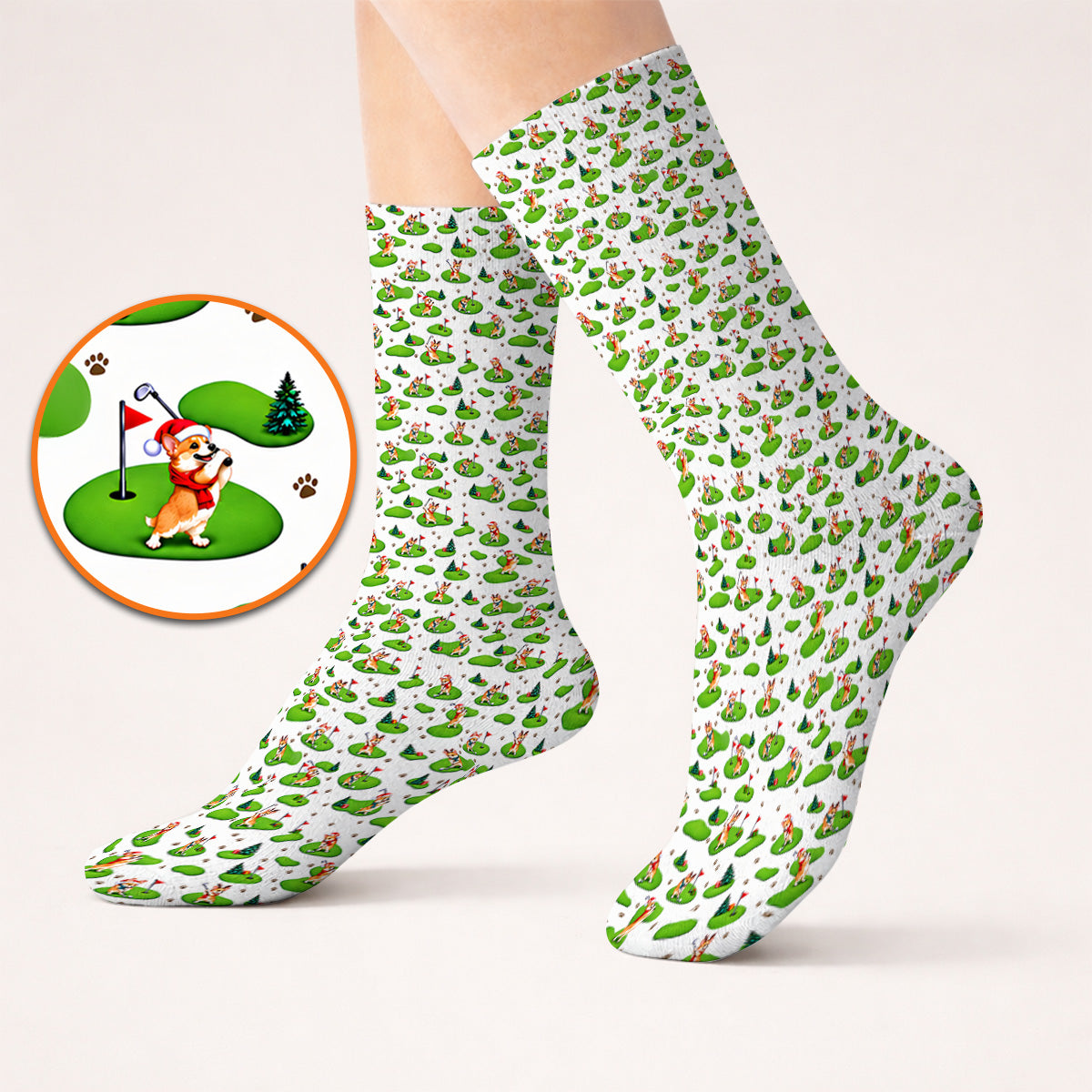 Corgi Christmas Golf Socks, Xmas Corgi Pattern Golf Sock, Crazy Golf Gift For Golfers
