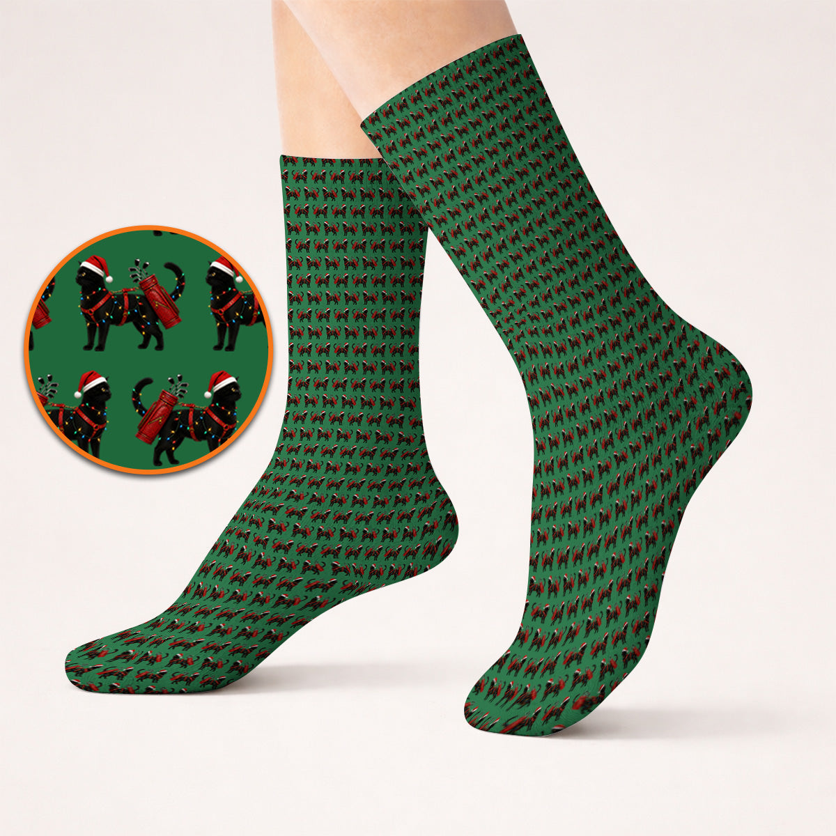 Black Cat Christmas Golf Socks, Crazy Cats Golf Sock For Xmas Holiday, Golf Gift For Cat Loving Golfer