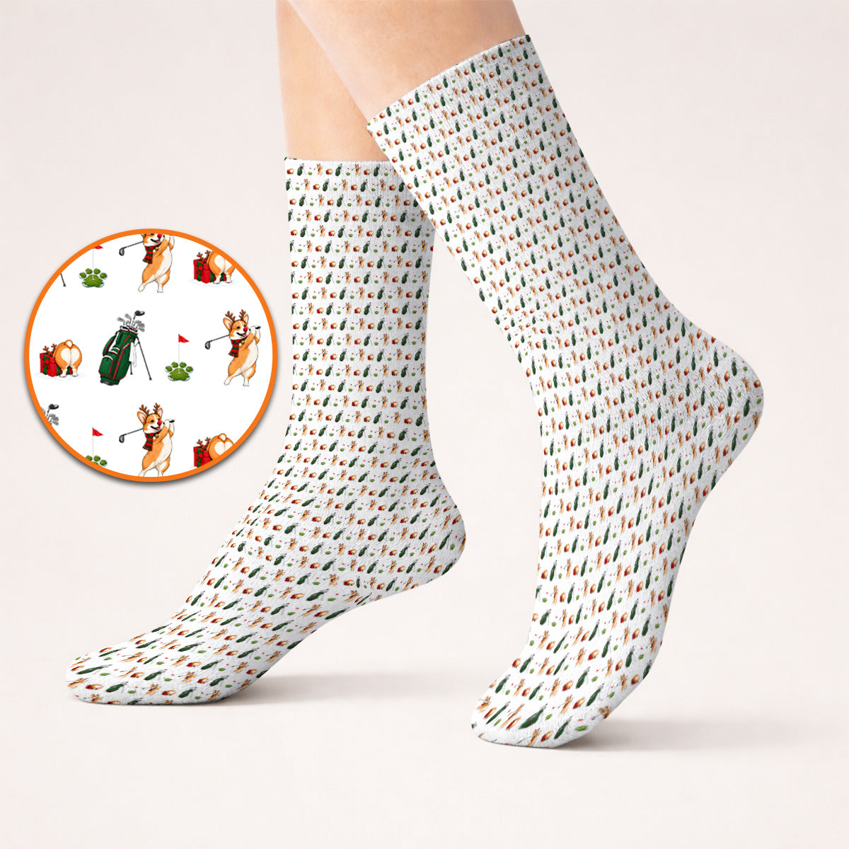 Funny Corgi Christmas Golf Socks, Xmas Corgi Pattern Golf Sock, Golf Gift For Golfers