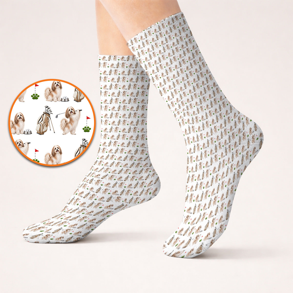 Havanese Golf Socks, Funny Havanese Pattern Golf Sock, Golf Gift For Dog Lovers