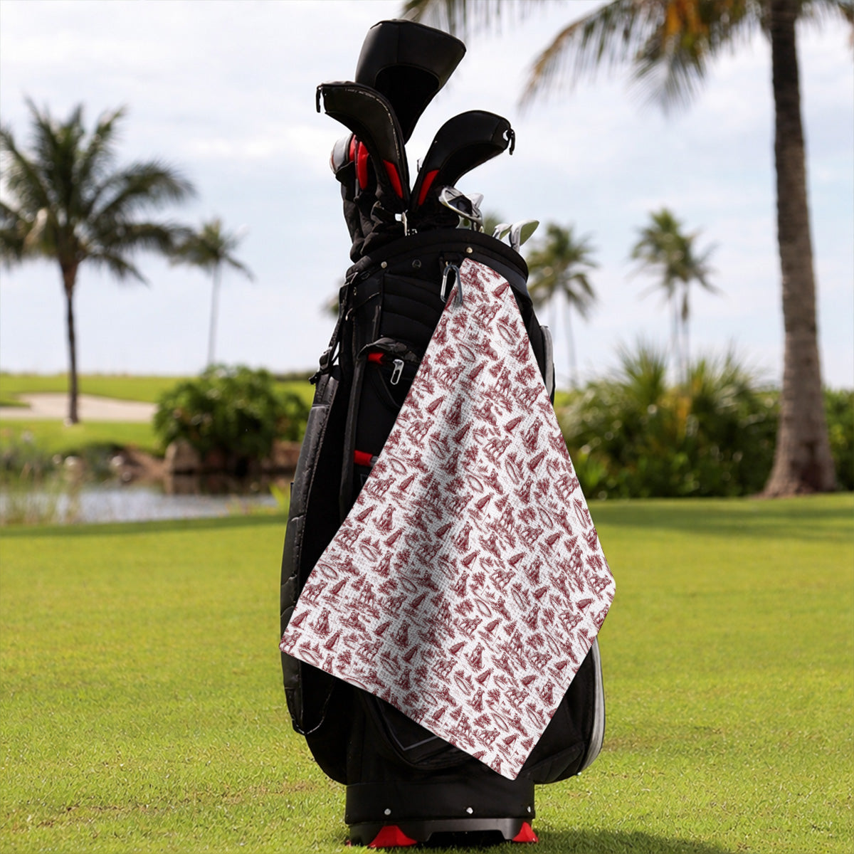 Crazy Pit Bull Golf Towels For Golfer, Toile de Jouy Pit Bull Pattern Golf Towel, Dog Lover Golf Gift