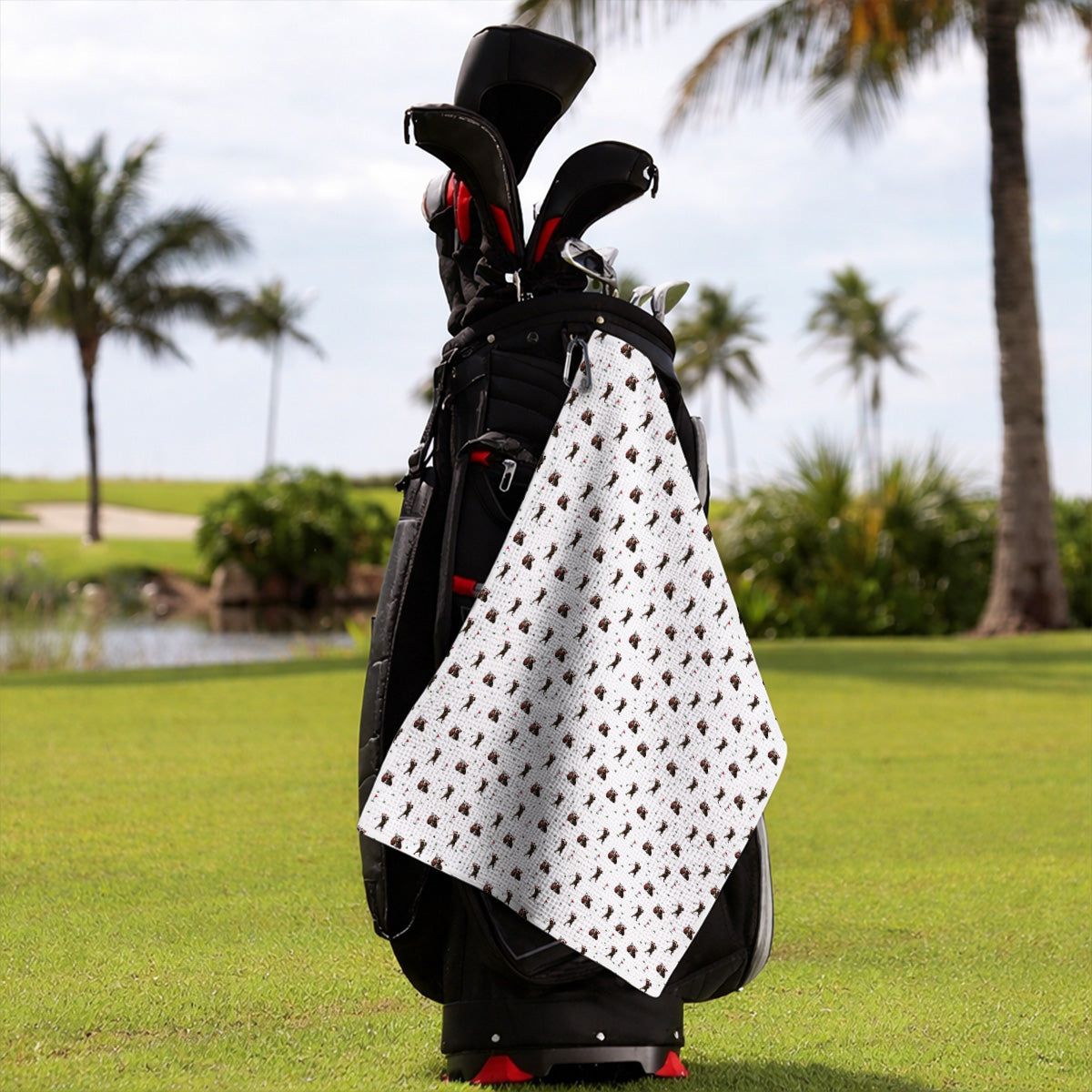 Christmas French BullDog Golfer Towel, Xmas French BullDog Golf Pattern Towels, Holiday Golf Gift for Golfers