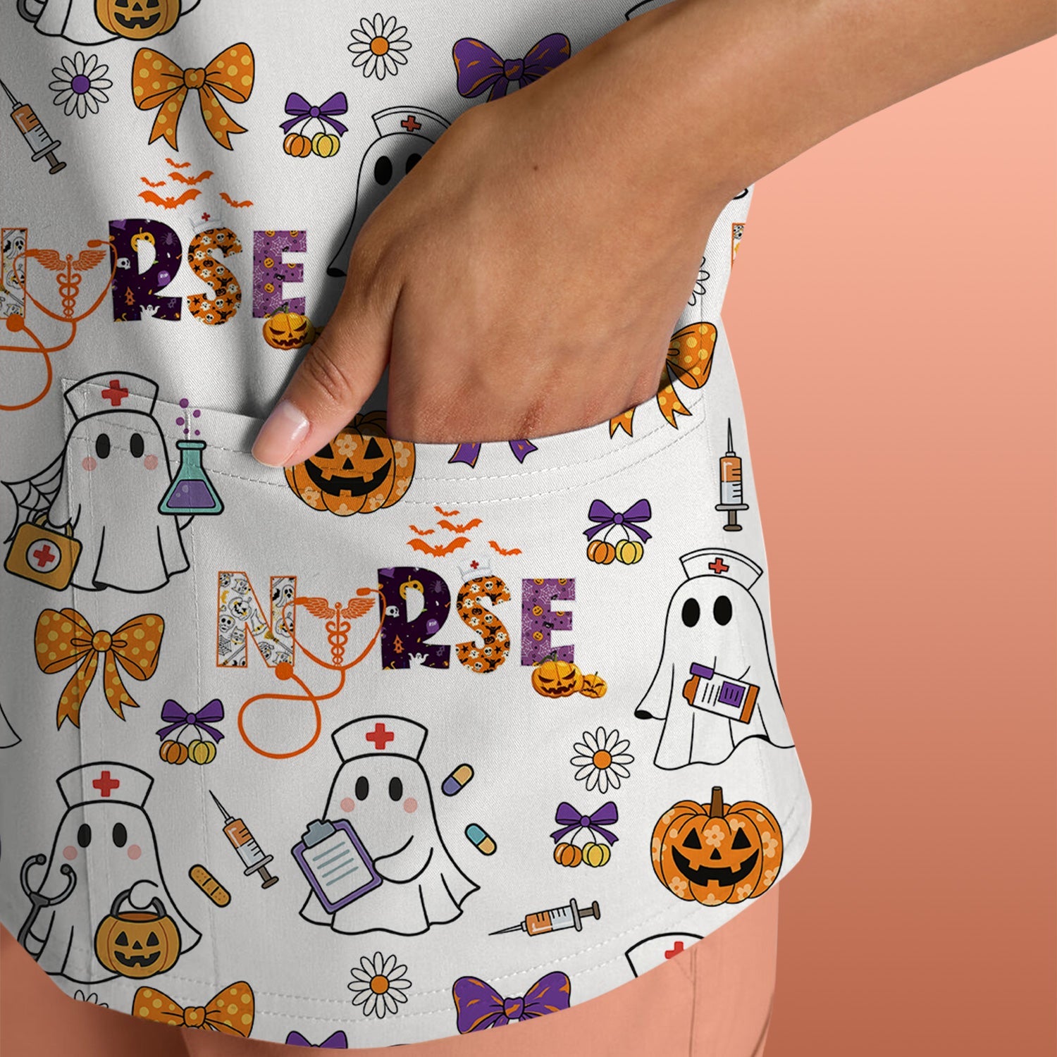 Halloween Nurse Shirt for Women - Cute Ghost Pumpkin Medical Graphic Tee - Gift for RN LPN CNA
