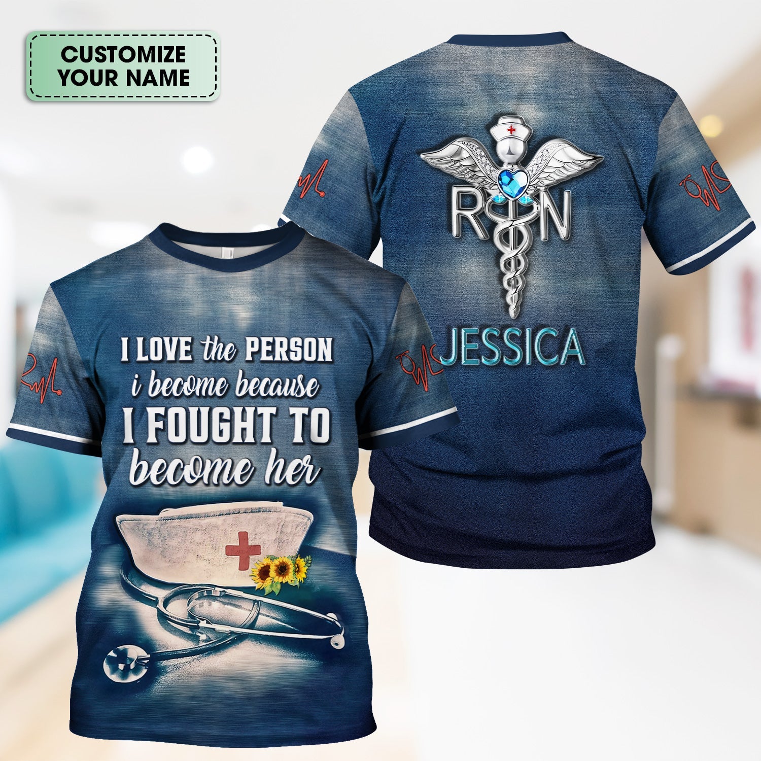 Personalized Inspirational RN Nurse Shirt - I Fought to Become Her Quote - Custom Name Gift for Registered Nurses CNA LPN