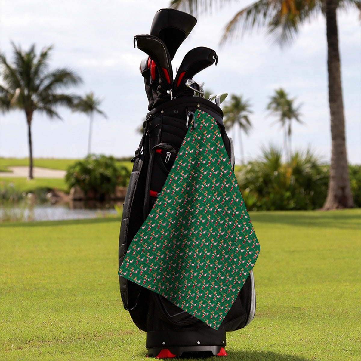 Christmas Golf Pattern Towels, Santa Reindeer Golf Towel, Xmas Gift For Golfers
