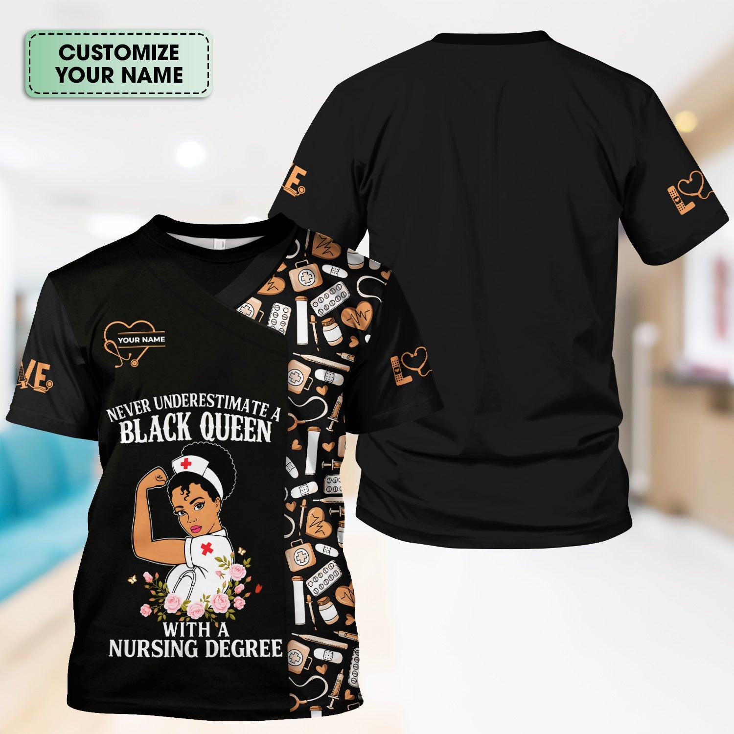 Custom Empowering Black Queen Nurse Shirt - Black Queen With A Nursing Degree - Gift for RN LPN CNA