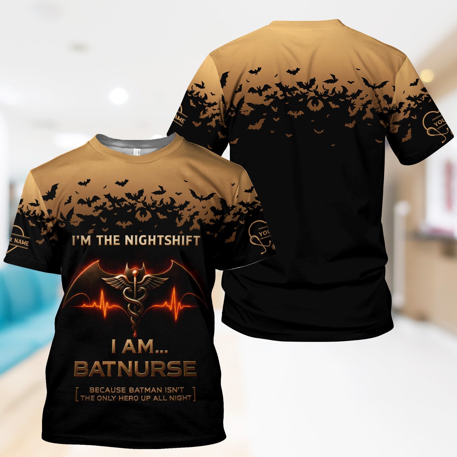 Personalized I Am Batnurse T-Shirt for Nurses - Superhero Night Shift RN LPN CNA - Funny Gift  for Healthcare Workers