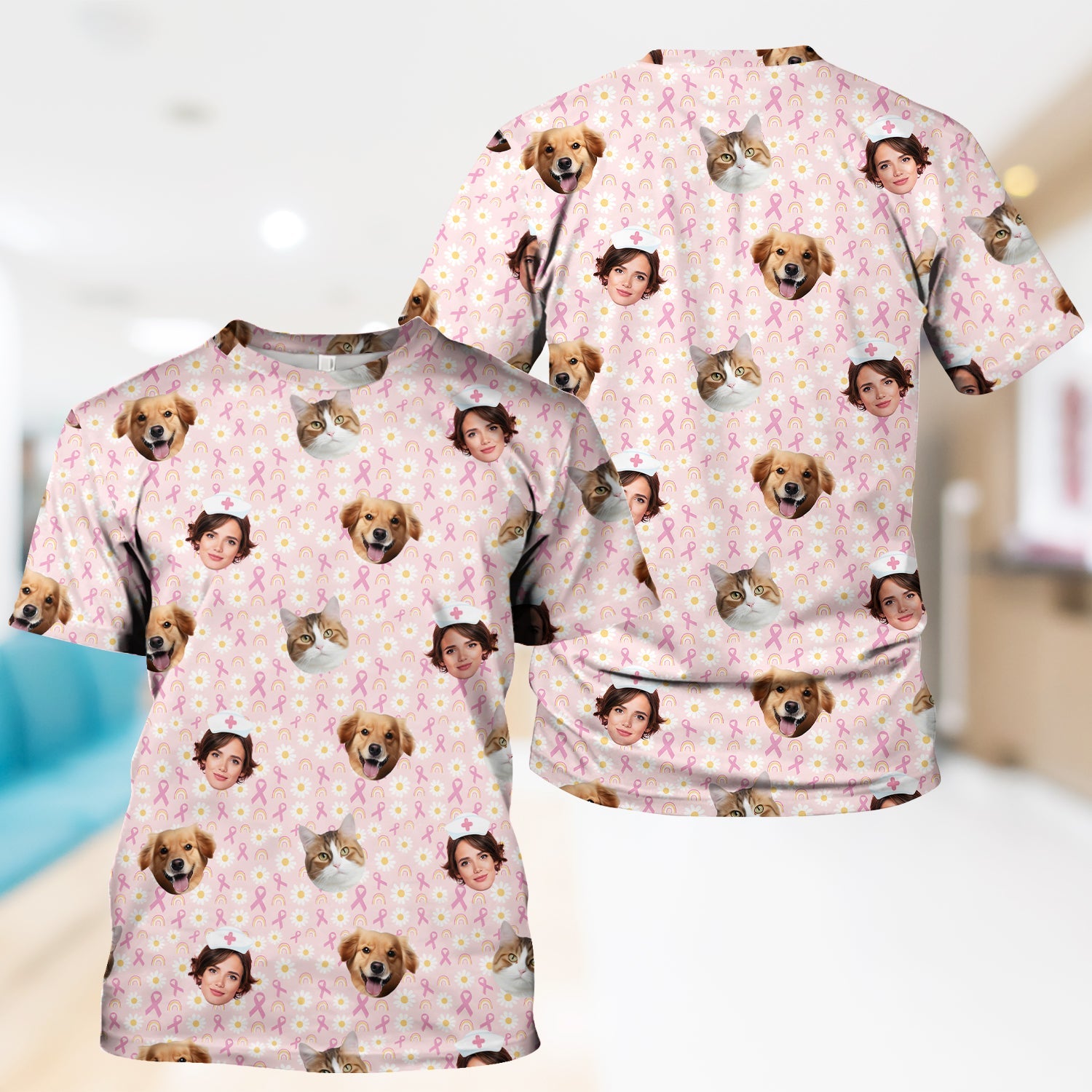 Custom Face Nurse Shirt for Women - Cute Breast Cancer Awareness Graphic Tee - Gift for RN LPN CNA