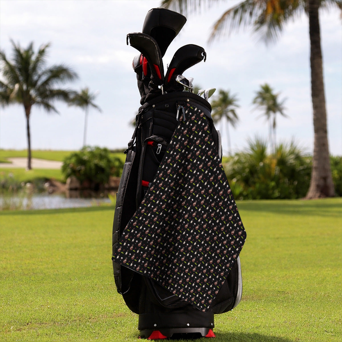 Wine & Golf Towels, Vintage Red Wine Pattern Golf Towel, Crazy Golf Gift For Golfers